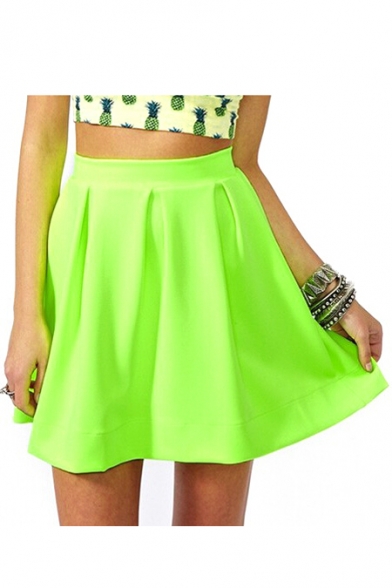 Green Plain High Waist A-Line Mini Skirt