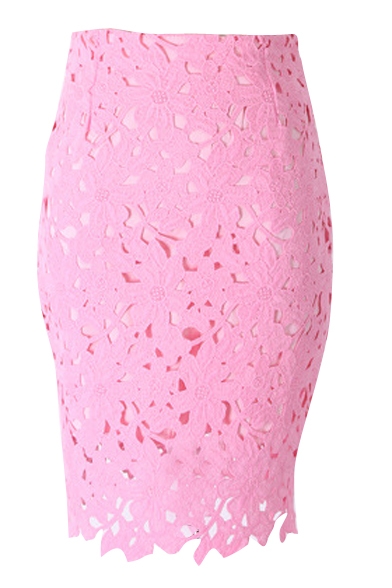 Plain Elegant Lace Cutout Bodycon Skirt