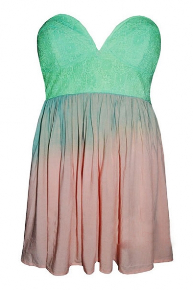 Turquoise Strapless Sweetheart Neck Chiffon Ombre Dress