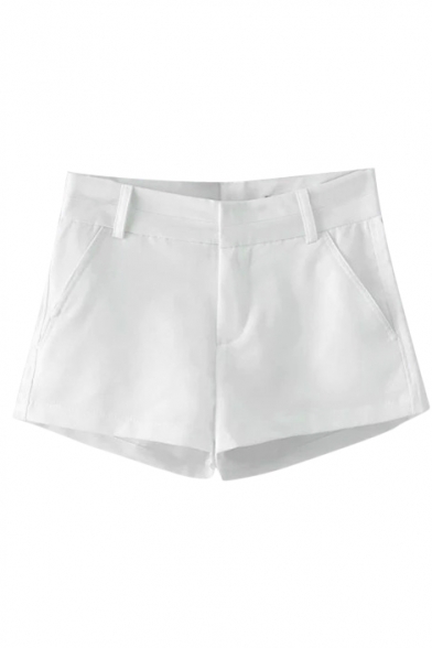 White Casual Cotton Shorts