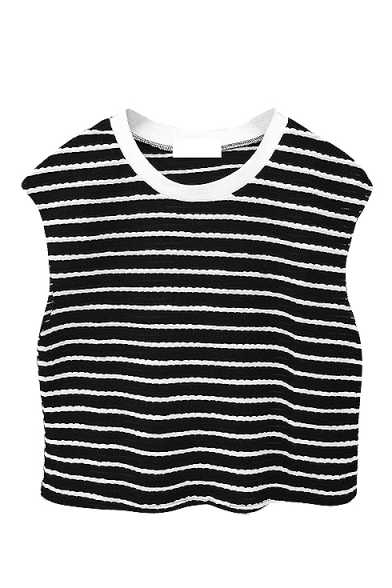White Trim Sleeveless Stripe Crop T-Shirt - Beautifulhalo.com