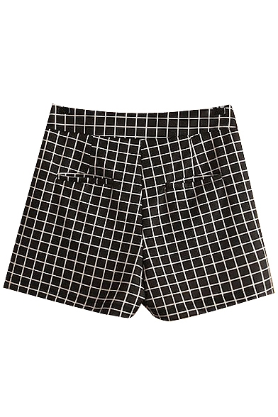 Black Checker High Waist Loose Shorts - Beautifulhalo.com