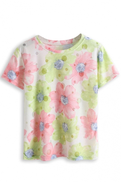 Blooming Floral Print Short Sleeve Tee - Beautifulhalo.com