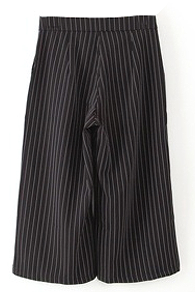 Navy Vertical Stripe Cropped Wide Leg Pants - Beautifulhalo.com