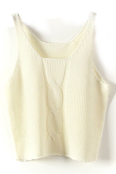 Plain Scoop Neck Sleeveless Cable Knitting Camis
