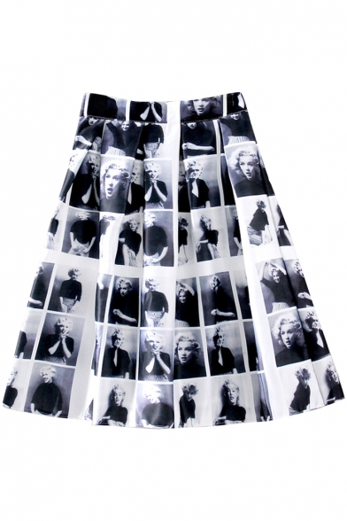 White High Elastic Waist Character Print Skirt