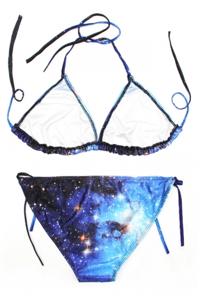 Sexy Galaxy Print Halter with String Bikini Set