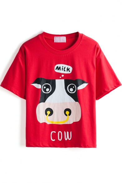 Short Sleeve Milk Cow Print T-Shirt