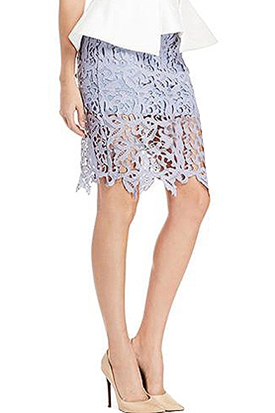 Fresh Plain High Waist Lace Crochet Pencil Skirt