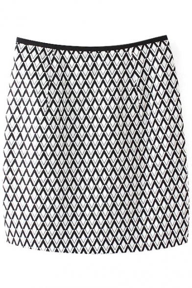 Mono Geometry Pattern Office Lady Style Bodycon Skirt
