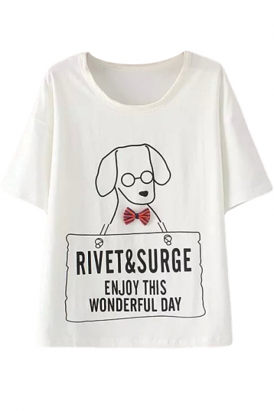 Wearing Glasses Dog Print Cute T-Shirt