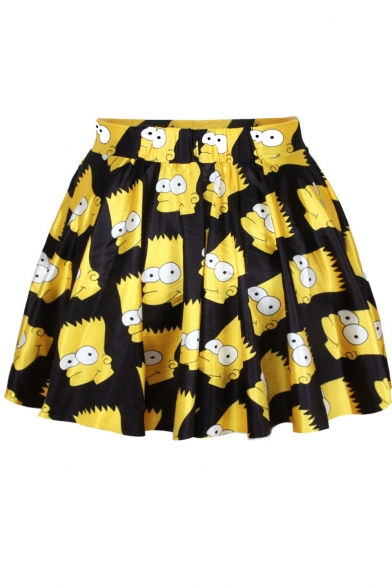Fashionable Themed Print High Waist Pleated Mini Skirt