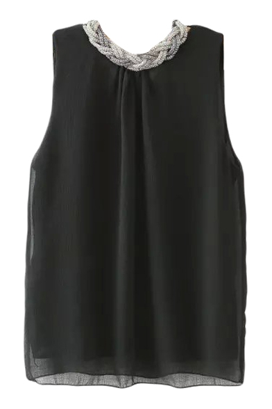 Twist Neckline Sleeveless Blouse - Beautifulhalo.com