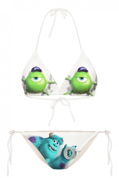 White Monsters University Print Halter with String Bikini Set