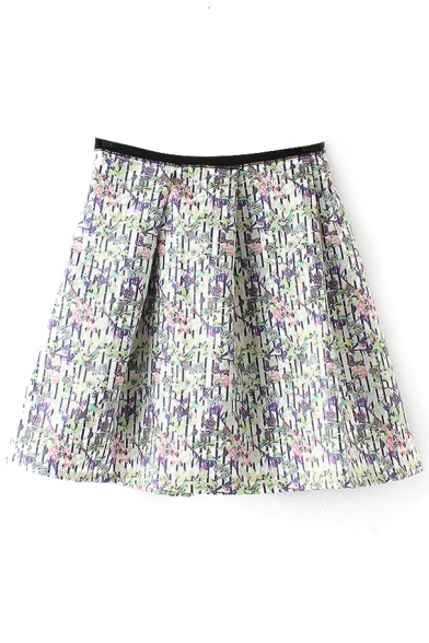 Floral Print Striped A-Line Short Skirt