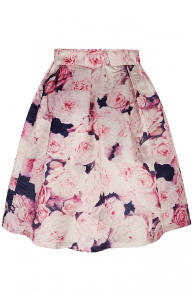Pink Floral Print Tie Dye A-Line Midi Skirt