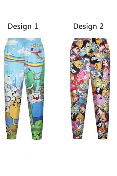 High Waist Adventure Time Print Pencil Pants - Beautifulhalo.com