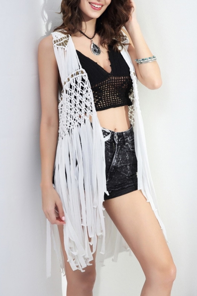White Tassel Weave Cutout Holiday Cover-Up