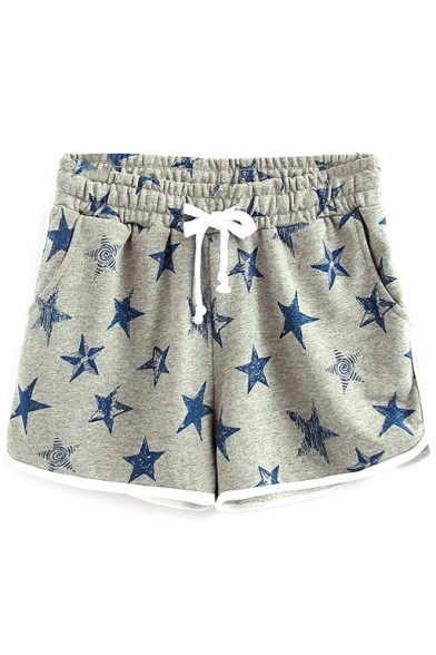 Five-Pointed Star Print Drawstring Elastic Waist Shorts