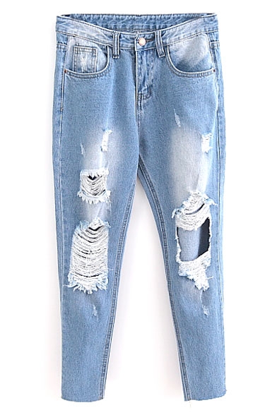 Light Blue Ripped Pencil Jeans