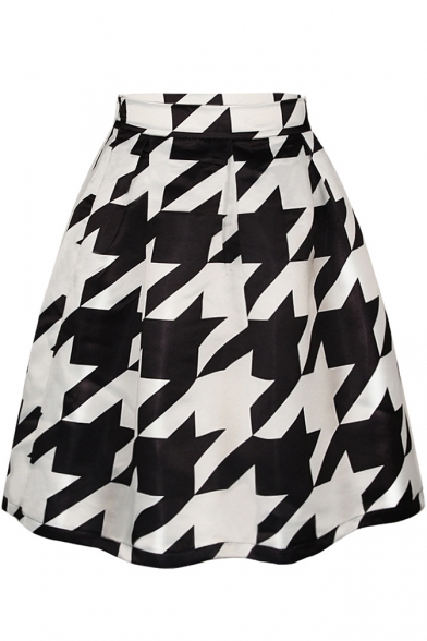 Mono Geometric Print Tie Dye A-Line Skirt - Beautifulhalo.com