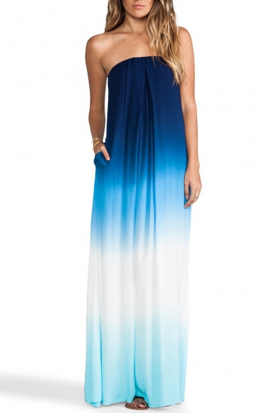Ombre Print Strapless Loose Beach Maxi ...