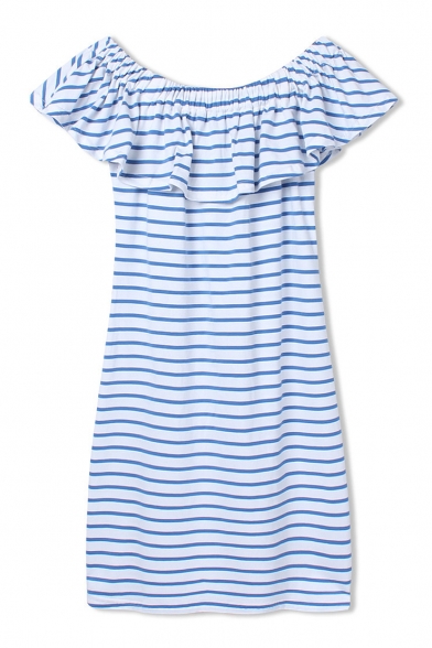 Striped Off The Shoulder Ruffled Fitted Dress