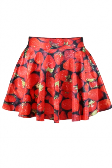 All Over Strawberry Print Skater Skirt