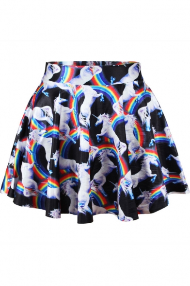 3D Unicorn Print Mini Skirt