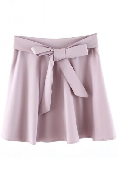 Plain Bow Tie Waist A-line Concise Skirt