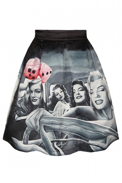 Black Sexy Monroe Print A-Line Skirt