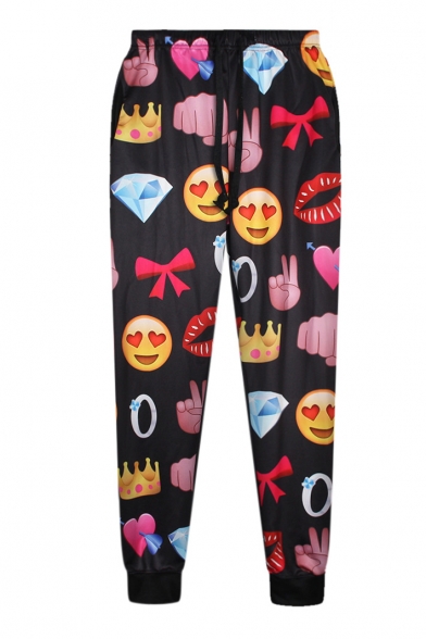 High Waist Loose Leg Emoji Print Pants