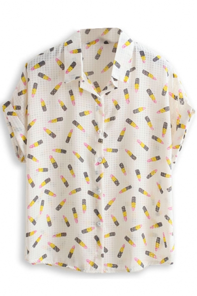 Men's Head Print Short Sleeve Chiffon Shirt - Beautifulhalo.com