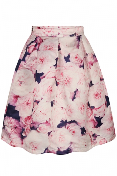 Pink Floral Print Tie Dye A-Line Midi Skirt - Beautifulhalo.com