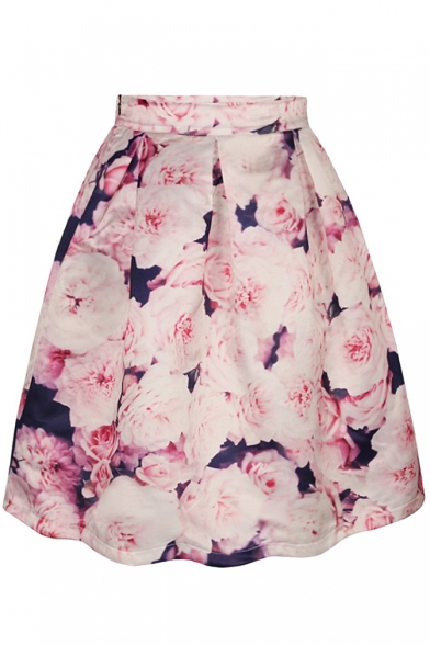 Pink Floral Print Tie Dye A-Line Midi Skirt