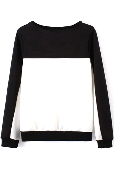 Mono Color Block Round Neck Long Sleeve Sweatshirt