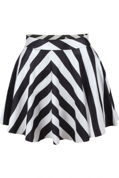 Mono Stripe Print Skater Skirt
