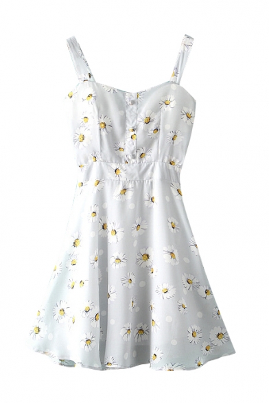 Daisy Print Strap A-Line Dress