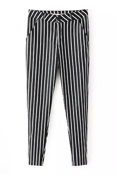 High Waist Striped Elastic Skinny Crop Pants