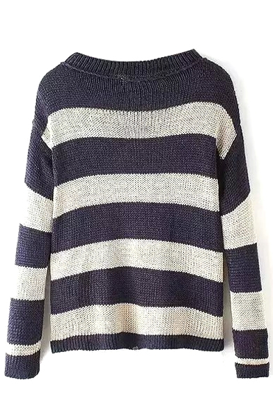 Long Sleeve Stripe Boat Neck Sweatshirt - Beautifulhalo.com