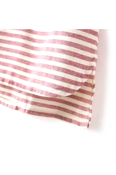 Short Sleeve Round Neck Stripe Print Three Pocket Shift Dress ...