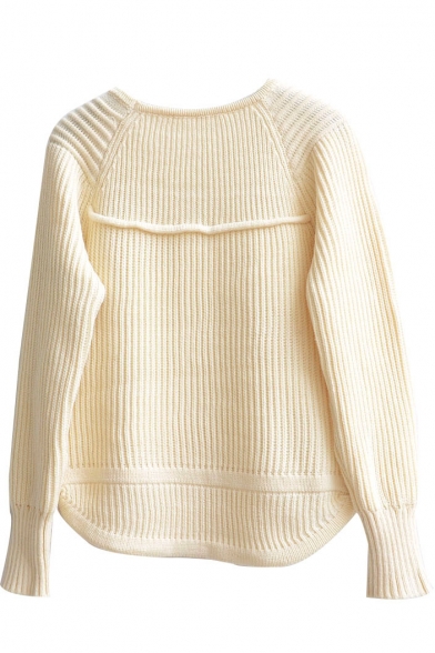 Plain Raglan Sleeve Round Neck Laid Back Sweater