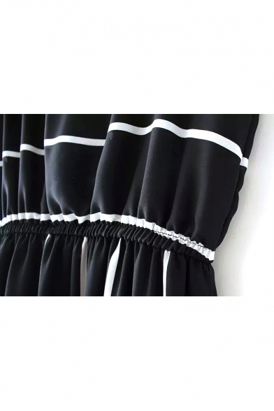 Sleeveless Stripe Print Round Neck A-Line Dress