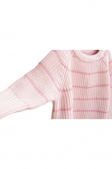 Long Sleeve Stripe Raglan Sleeve Fitted Sweater - Beautifulhalo.com
