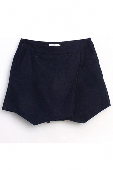 Plain Mid Waist Zip Side Skort Shorts