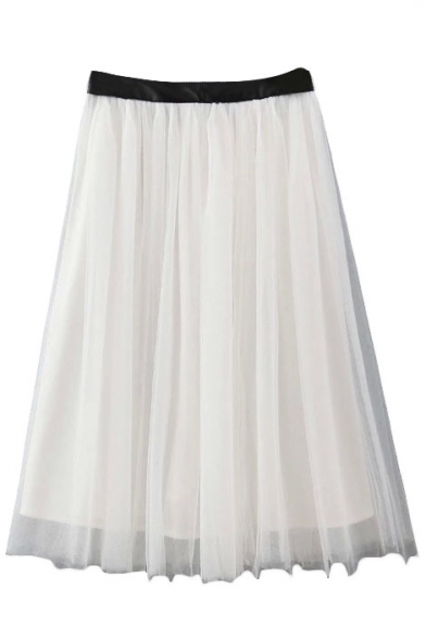 Plain PU Waist Tulle Bubble Mini Skirt