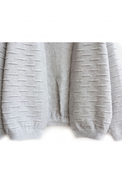 Plain Textured Open Front Long Sleeve Cardigan