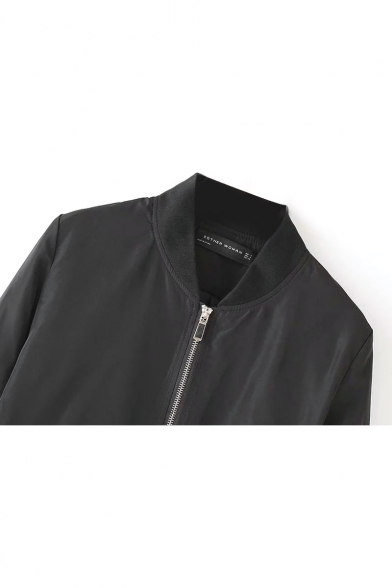 Plain Stand Collar Long Sleeve Tunic Zip Coat