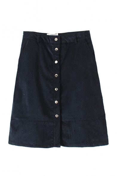 Plain Button High Waist Mini Skirt