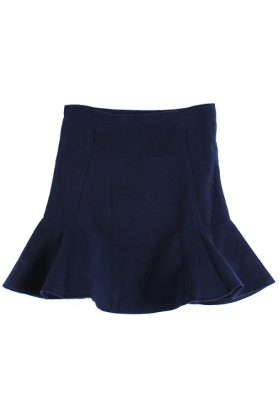 Plain High Waist Ruffle Hem Wrap Mini Skirt